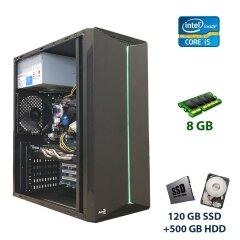 Компьютер Aerocool Split-A-BK-V1 RGB Tower NEW / Intel Core i5-650 (2 (4) ядра по 3.2 - 3.46 GHz) / 8 GB DDR3 / 120 GB SSD +500 GB HDD / nVidia GeForce GT 1030, 2 GB GDDR5