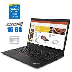 Ультрабук Lenovo ThinkPad T490s / 14" (1920x1080) IPS / Intel Core i5-8365U (4 (8) ядра по 1.6 - 4.1 GHz) / 16 GB DDR4 / 480 GB SSD / Intel UHD Graphics / WebCam
