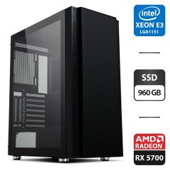 Ігровий ПК Vinga Tomcat Tower / Intel Xeon E3-1240 v5 (аналог Intel Core i7-6700) (4 (8) ядра по 3.5 - 3.9 GHz) / 16 GB DDR4 / 960 GB SSD / AMD Radeon RX 5700, 8 GB GDDR6, 256-bit / 1350W + Клавіатура, мишка, перехідник, кабелі