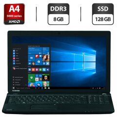 Ноутбук Б-класс Toshiba Satellite C50D / 15.6" (1366x768) TN / AMD A4-5000 (4 ядра по 1.5 GHz) / 8 GB DDR3 / 128 GB SSD / AMD Radeon HD 8330 Graphics / WebCam / DVD-ROM / VGA