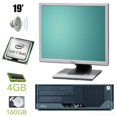 Fujitsu-Siemens ESPRIMO E7935 SFF / Intel Core2Quad Q6600 (4 ядра по 2.4GHz) / 4 GB DDR2 / 160 GB HDD + Монитор Fujitsu b19-5 / 19" / 1280*1024 / DVI, VGA / встроенные колонки