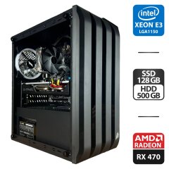 Игровой ПК 1stPlayer B2-4R1 Black Tower / Intel Xeon E3-1240 v3 (4 (8) ядра по 3.1 - 3.8 GHz) / 16 GB DDR3 / 128 GB SSD + 500 GB HDD / AMD Radeon RX 570 Nitro+, 4 GB GDDR5, 256-bit / 550W / HDMI