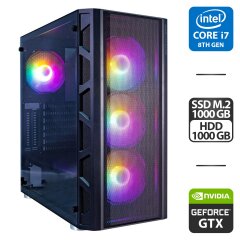 Игровой ПК 1stPlayer FireBase XP-E Tower NEW / Intel Core i7-8700K (6 (12) ядер по 3.7 - 4.7 GHz) / 16 GB DDR4 / 1000 GB SSD M.2 NEW + 1000 GB HDD / nVidia GeForce GTX 1660 Super, 6 GB GDDR6, 192-bit / 700W NEW / Кабели HDMI и питания в комплекте