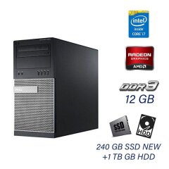 Ігровий ПК Dell OptiPlex 9020 Tower / Intel Core i7-4770 (4 (8) ядра по 3.4 - 3.9 GHz) / 12 GB DDR3 / 240 GB SSD NEW + 1000 GB HDD (2x 500 GB) / DVD-ROM / AMD Radeon HD 5670, 1 GB, GDDR5, 128-bit
