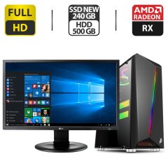 Комплект ПК: 1stPlayer Tower NEW / Intel Core i7-2600 (4 (8) ядра по 3.4 - 3.8 GHz) / 16 GB DDR3 / 240 GB SSD NEW + 500 GB HDD / AMD Radeon RX 570, 4 GB GDDR5, 256-bit / 500W NEW + Монитор LG 24MB35PM-B / 24" (1920x1080) IPS / VGA + Кабели подключения