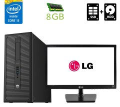 Комплект ПК: HP EliteDesk 800 G1 Tower / Intel Core i3-4330 (2 (4) ядра по 3.5 GHz) / 8 GB DDR3 / 120 GB SSD + 500 GB HDD / Intel HD Graphics 4600 + Монитор LG Flatron E1942 / 18.5" (1366x768) TN / VGA + мышь и клавиатура NEW