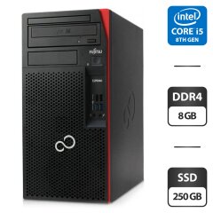 Компьютер Б-класс Fujitsu Esprimo P558 E85 Tower / Intel Core i5-8400 (6 ядер по 2.8 - 4.0 GHz) / 8 GB DDR4 / 250 GB SSD / Intel UHD Graphics 630 / DVD-ROM / DVI