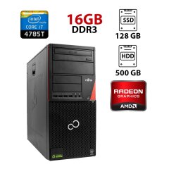 Комп'ютер Fujitsu Esprimo P920 Tower / Intel Core i7-4785T (4 (8) ядра по 2.2 - 3.2 GHz) / 16 GB DDR3 / 128 GB SSD + 500 GB HDD / AMD Radeon R5 340X, 2 GB GDDR3, 64-bit / DVD-ROM