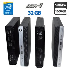 Неттоп HP ProDesk 400 G4 Mini PC USFF / Intel Core i5-8500T (6 ядер по 2.1 - 3.5 GHz) / 32 GB DDR4 / 1000 GB SSD NEW / Intel UHD Graphics 630 / DisplayPort / Windows 11 Pro + Блок питания