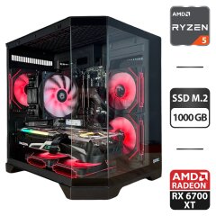 Збірка під замовлення: ігровий ПК Qube Crystal ARGB Black Tower / AMD Ryzen 5 5500 (6 (12) ядер по 3.6 - 4.2 GHz) / 32 GB DDR4 / 1000 GB SSD M.2 / AMD Radeon RX 6700 XT, 12 GB GDDR6, 192-bit / 650W / HDMI