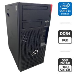 Компьютер Fujitsu Esprimo P558 E85 Tower / Intel Core i3-8100 (4 ядер по 3.6 GHz) / 8 GB DDR4 / 240 GB SSD + 500 GB HDD / Intel UHD Graphics 630