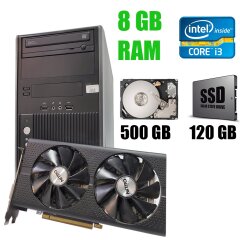 Euro Tower / Intel Сore i3-4160 (2(4) ядра по 3.60 GHz)/ 8GB DDR3 / NEW 120 GB SSD + 500 GB HDD / Radeon RX 470 4 GB DDR5 256-bit / NEW БЖ 500 Вт