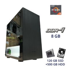 Ігровий ПК Nexus M Black Tower / AMD Ryzen 3 1200 (4 ядра по 3.1 - 3.4 GHz) / 8 GB DDR4 / 120 GB SSD+500 GB HDD / AMD Radeon Gigabyte RX 470 G1 Gaming, 4 GB GDDR5, 256-bit / 430W