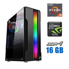 Ігровий ПК Tower / AMD Ryzen 5 5500 (6 (12) ядер по 3.6 - 4.2 GHz) / 16 GB DDR4 / 480 GB SSD / nVidia GeForce GTX 1070, 8 GB GDDR5, 256-bit / 600W