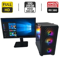 Комплект ПК: 1stPlayer T5-4F1-BK Black Tower / Intel Core i5-4670 (4 ядра по 3.4 - 3.8 GHz) / 16 GB DDR3 / 256 GB SSD + 500 GB HDD / AMD Radeon RX 580, 8 GB GDDR5, 256-bit / 500W + Монитор LG 24MB37PM-B / 24" (1920x1080) IPS / VGA + Кабели подключения