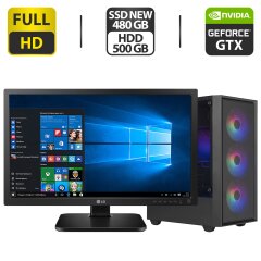 Комплект ПК: ProLogix Tower NEW / Intel Core i7-3770 (4 (8) ядра по 3.4 - 3.9 GHz) / 16 GB DDR3 / 480 GB SSD NEW + 500 GB HDD / nVidia GeForce GTX 970, 4 GB GDDR5 256-bit + Монитор LG 24MB37PM-B / 24" (1920x1080) IPS / VGA + Кабели подключения