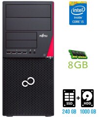 Комп'ютер Fujitsu Esprimo P720 E90+ Tower / Intel Core i5-4590 (4 ядра по 3.3 - 3.7 GHz) / 8 GB DDR3 / 240 GB SSD + 1000 GB HDD / Intel HD Graphics 4600 / 280W / DisplayPort / DVI