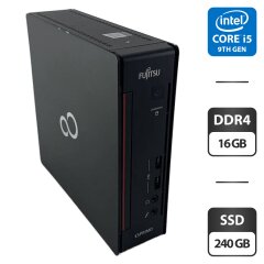 Неттоп Fujitsu Esprimo Q558 USFF / Intel Core i5-9400T (6 ядер по 1.8 - 3.4 GHz) / 16 GB DDR4 / 240 GB SSD / Intel UHD Graphics 630 + Блок питания
