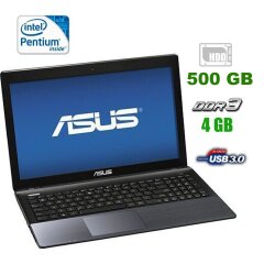 Ноутбук Asus X55A / 15.6" (1366x768) TN LED / Intel Pentium B970 (2 ядра по 2.3 GHz) / 4 GB DDR3 / 500 GB HDD / Intel HD Graphics 2000 / DVD-RW / АКБ 0 МИНУТ