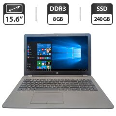 Ноутбук HP 250 G6 / 15.6" (1366x768) TN / Intel Celeron N3060 (2 ядра по 1.6 - 2.48 GHz) / 8 GB DDR3 / 240 GB SSD / Intel Graphics / WebCam