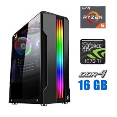 Игровой ПК Tower / AMD Ryzen 5 5500 (6 (12) ядер по 3.6 - 4.2 GHz) / 16 GB DDR4 / 480 GB SSD / nVidia GeForce GTX 1070 Ti, 8 GB GDDR5, 256-bit / 600W