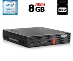 Неттоп Lenovo ThinkCentre M720q Tiny USFF / Intel Core i3-8100T (4 ядра по 3.1 GHz) / 8 GB DDR4 / 120 GB SSD / Intel UHD Graphics 630 / USB 3.1 / Блок живлення в комплекті