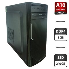 Компьютер Frontier Qui-Gon Miditower Tower / AMD A10-9700 (4 ядра по 3.5 - 3.8 GHz) / 8 GB DDR4 / 240 GB SSD / AMD Radeon R7 Graphics / DVD-ROM / 420W