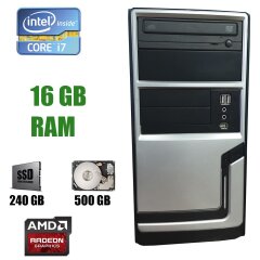Hyundai Pentino Silver Tower / Intel Core i7-2600 (4(8) ядра по 3.40-3.80GHz) / 16 GB DDR3 / 240 GB SSD+500 GB HDD / Sapphire AMD Radeon RX 470 4GB Nitro OC / DVD-RW