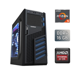Игровой ПК GameMax MT521-NP / AMD Ryzen 5 2600 (6 (12) ядер по 3.4 - 3.9 GHz) / 16 GB DDR4 / 128 GB SSD + 1000 GB HDD / AMD Radeon RX 570, 8 GB GDDR5, 256-bit / 500 W / Asus Prime A520M-K
