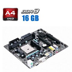 Комплект: Материнская плата ASRock FM2A75M-DGS / AMD A4-4000 (2 ядра по 3.0 - 3.2 GHz) / FM2 / 16 GB DDR3 / AMD Radeon HD 7480D + Кулер