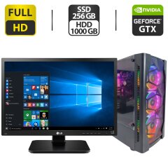 Комплект ПК: 1stPlayer D4-4R1-WH Tower / Intel Core i5-7400 (4 ядра по 3.0 - 3.5 GHz) / 16 GB DDR4 / 250 GB SSD M.2 + 1000 GB HDD / nVidia GeForce GTX 1060, 6 GB GDDR5, 192-bit + Монитор LG 24MB37PM-B / 24" (1920x1080) IPS + Кабели DVI и питания
