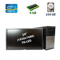 Комплект ПК: Dell OptiPlex 3010 Tower / Intel Core i3-3220 (2 (4) ядра по 3.3 GHz) / 4 GB DDR3 / 250 GB HDD + Монитор (без подставки) - Dell Professional P2412H / 24" (1920x1080) TN LED / DVI-D, VGA, USB-Hub
