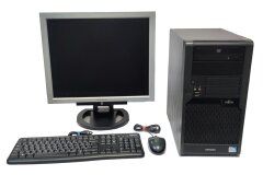 Комплект ПК: Fujitsu Esprimo P5730 E-STAR5 Tower / Intel Core 2 Duo E7500 (2 ядра по 2.93 GHz) / 4 GB DDR2 / 250 GB HDD / Intel GMA Graphics 4500 + Монитор класс Б Hyundai U90P / 17" (1280x1024) TN / DVI, VGA + Клавиатура и мышка 