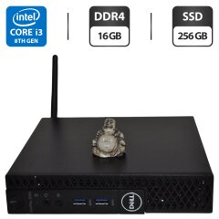 Неттоп Dell OptiPlex 3060 Micro USFF / Intel Core i3-8100T (4 ядра по 3.1 GHz) / 16 GB DDR4 / 256 GB SSD / Intel UHD Graphics 630 / Wi-Fi / Windows 11 Pro