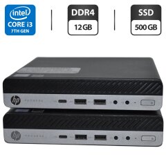 Неттоп HP ProDesk 600 G3 Mini PC USFF / Intel Core i3-7100T (2 (4) ядра по 3.4 GHz) / 12 GB DDR4 / 500 GB SSD / Intel HD Graphics 630 / Windows 11 Pro + Блок живлення