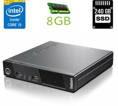 Неттоп Lenovo ThinkCentre M93 Tiny USFF / Intel Core i5-4570 (4 ядра по 3.2 - 3.6 GHz) / 8 GB DDR3 / 240 GB SSD / Intel HD Graphics 4600 / DisplayPort / Блок питания в комплекте