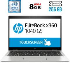 Ноутбук-трансформер Б-класс HP EliteBook x360 1040 G5 / 14" (1920x1080) IPS Touch / Intel Core i5-8350U (4 (8) ядра по 1.7 - 3.6 GHz) / 8 GB DDR4 / 256 GB SSD M.2 / Intel UHD Graphics 620 / WebCam / Fingerprint / USB 3.1 / HDMI