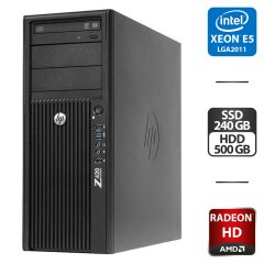Рабочая станция Б-класс HP Z420 Workstation Tower / Intel Xeon E5-2660 v2 (10 (20) ядер по 2.2 - 3.0 GHz) / 64 GB DDR3 / 240 GB SSD + 500 GB HDD / AMD Radeon HD 5770, 1 GB GDDR5, 128-bit / DVD-ROM / HDMI