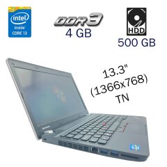 Ультрабук Б клас Lenovo ThinkPad Edge E330 / 13.3" (1366x768) TN / Intel Core i3-3120M (2 (4) ядра по 2.5 GHz) / 4 GB DDR3 / 500 GB HDD / Intel HD Graphics 4000 / WebCam
