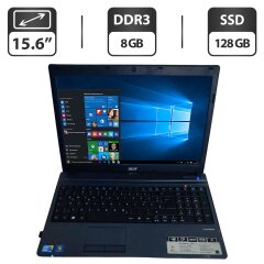 Ноутбук Acer TravelMate 5742 / 15.6" (1366x768) TN / Intel Core i3-380M (2 (4) ядра по 2.53 GHz) / 8 GB DDR3 / 128 GB SSD / Intel HD Graphics / WebCam / DVD-ROM / HDMI + Беспроводная мышка в подарок