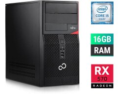 Игровой ПК Fujitsu Tower / Intel Core i5-7500 (4 ядра по 3.4 - 3.8 GHz) / 16 GB DDR4 / 500 GB SSD / AMD Radeon RX 570, 4 GB GDDR5, 256-bit + Windows 10 в подарок