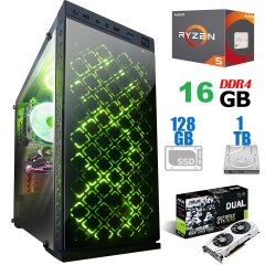 Frime Illusion Green Tower / AMD Ryzen 5 2600 (6 (12) ядер по 3.4-3.9GHz) / 16GB DDR4 / 128GB SSD+1TB HDD / MSI GeForce GTX 1070 8GB / 600W