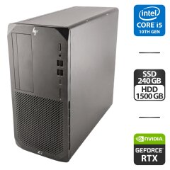 Рабочая станция HP Workstation Z2 G5 Tower / Intel Core i5-10400F (6 (12) ядер по 2.9 - 4.3 GHz) / 32 GB DDR4 / 240 GB SSD M.2 + 1500 GB HDD / nVidia GeForce RTX 3060, 12 GB GDDR6, 192-bit