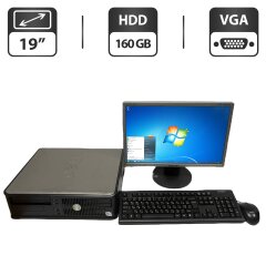 Комплект ПК: компьютер Dell OptiPlex 330 SFF / Intel Core 2 Duo E4300 (2 ядра по 1.8 GHz) / 4 GB DDR2 / 160 GB HDD / Intel Graphics / DVD-ROM + Монитор Б-класс Samsung SyncMaster 943NW / 19" (1440x900) TN / VGA + Клавиатура, мышка, кабели