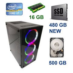 First Player ATX NEW / Intel Core i7-4770 (4 (8) ядра по 3.4 - 3.9 GHz) / 16 GB DDR3 / 480 GB SSD NEW+500GB HDD / AMD Radeon RX 580 8GB GDDR5, 256bit / Блок питания Chieftec 600W NEW