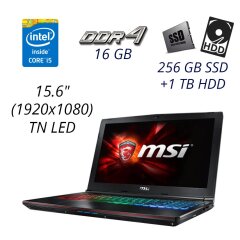 Игровой ноутбук MSI GE62 6QF-254US / 15.6" (1920x1080) TN LED / Intel Core i5-6300HQ (4 ядра по 2.3 - 3.2 GHz) / 16 GB DDR4 / 256 GB SSD+1 TB HDD / nVidia GeForce GTX 970M, 3 GB GDDR5, 192-bit / WebCam / DVD-RW