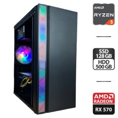 Игровой ПК Frontier Pauni P05 Black Tower NEW / AMD Ryzen 5 1600 NEW (6 (12) ядер по 3.2 - 3.6 GHz) / 16 GB DDR4 NEW / 128 GB SSD + 500 GB HDD / AMD Radeon RX 570, 8 GB GDDR5, 256-bit / 650W / HDMI