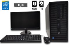 Комплект ПК: HP ProDesk 600 G1 Tower / Intel Core i5-4590 (4 ядра по 3.3 - 3.7 GHz) / 16 GB DDR3 / 256 GB SSD + 1000 GB HDD / Intel HD Graphics 4600 / DVD-RW + Монитор Philips 203V / 19.5" (1600х900) TN / VGA + Клавиатура и мышка