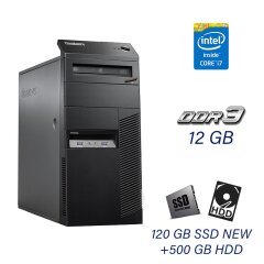 Компьютер Б класс Lenovo ThinkCentre M83 Tower / Intel Core i7-4770 (4 (8) ядра по 3.4 - 3.9 GHz) / 12 GB DDR3 / 120 GB SSD NEW+500 GB HDD / AMD Radeon HD 7450, 1 GB GDDR3, 64-bit