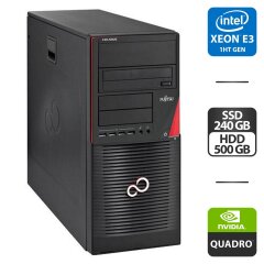 Комп'ютер Fujitsu Celsius W530 Workstation Tower / Intel Xeon E3-1220 v3 (4 ядра по 3.1 - 3.5 GHz) / 8 GB DDR3 / 240 GB SSD + 500 GB HDD / nVidia Quadro K420, 1 GB GDDR3, 128-bit / DVD-ROM